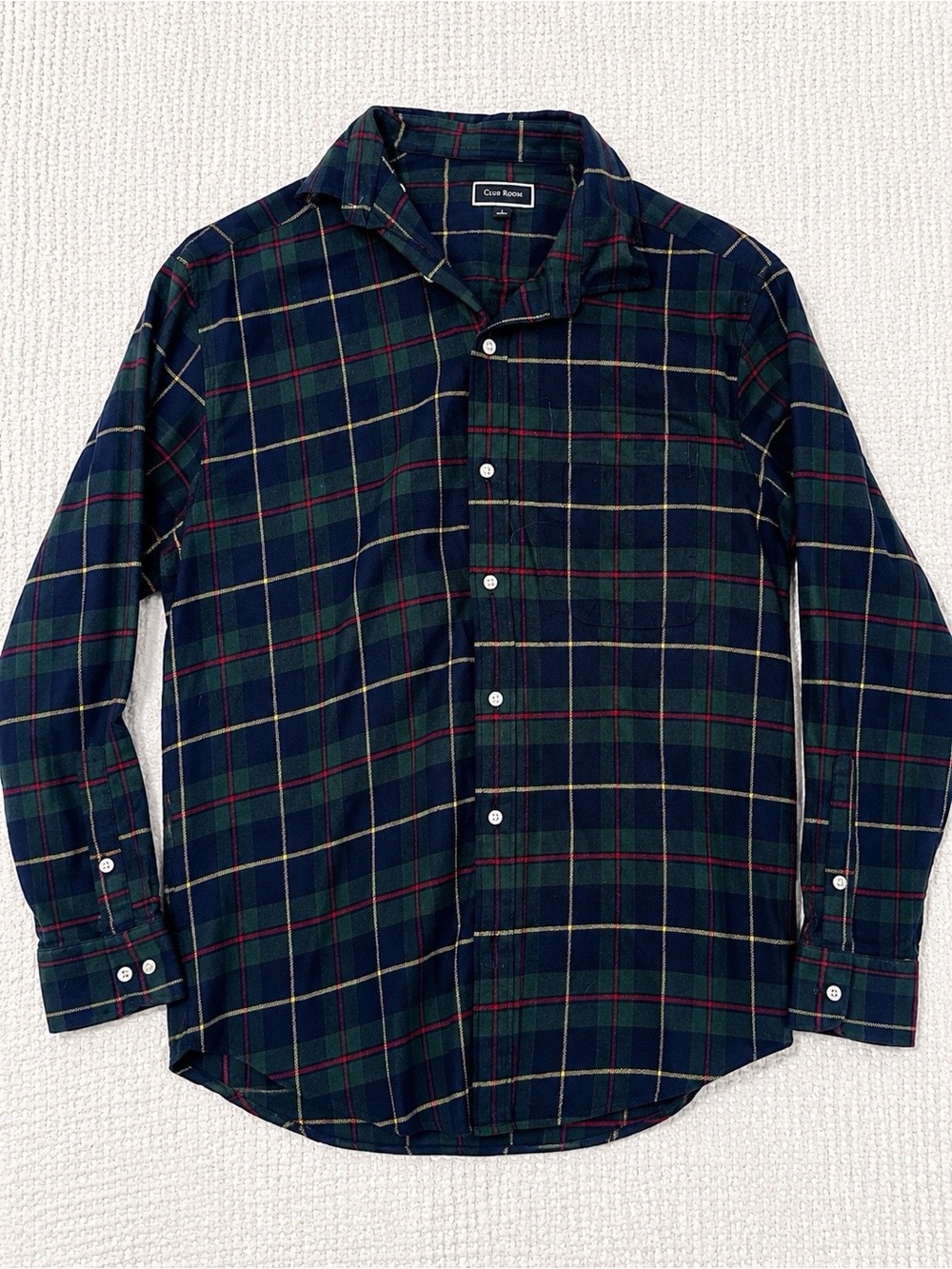 Club Room Navy and Green Plaid Button-Down Shirt